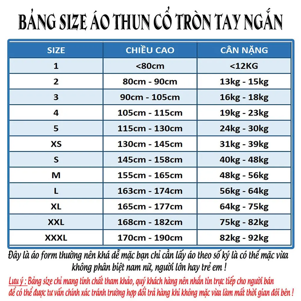 Bảng size áo cá sấu mè