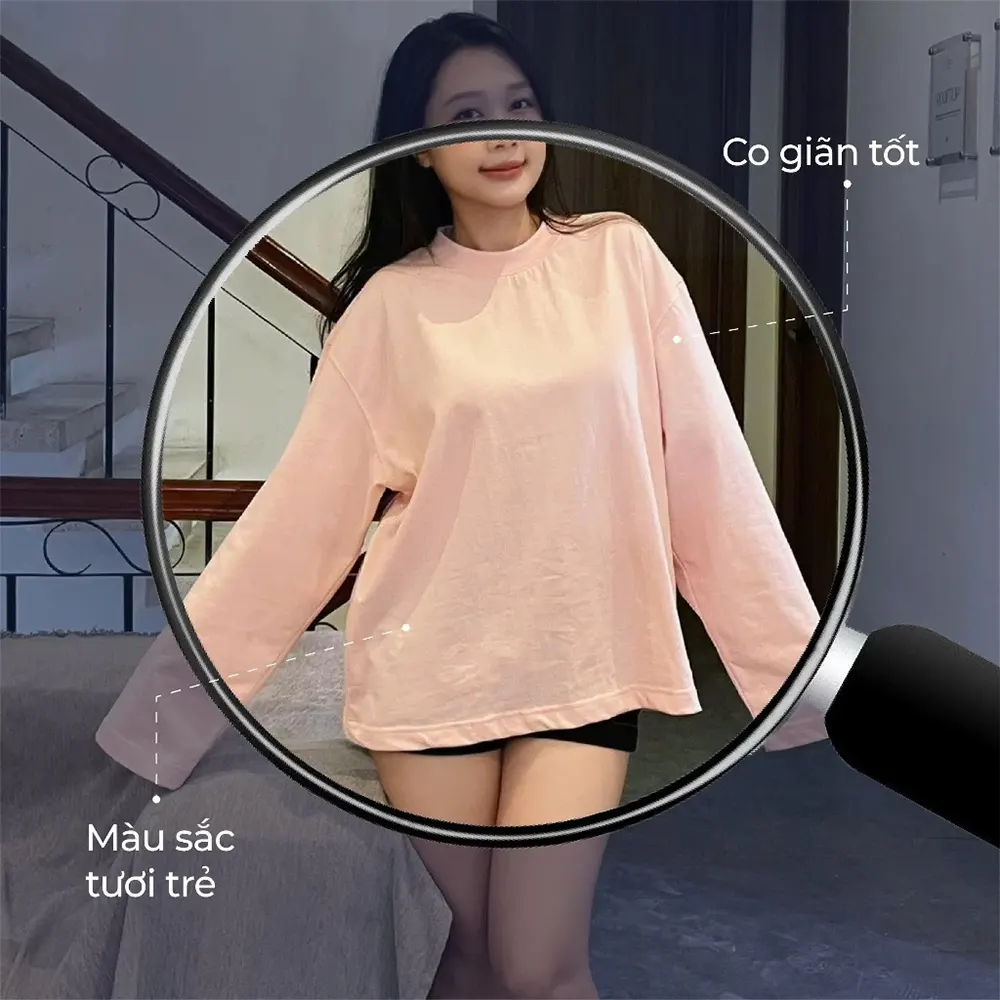 Ảnh cận vải cotton 250gsm áo boxy tay dài