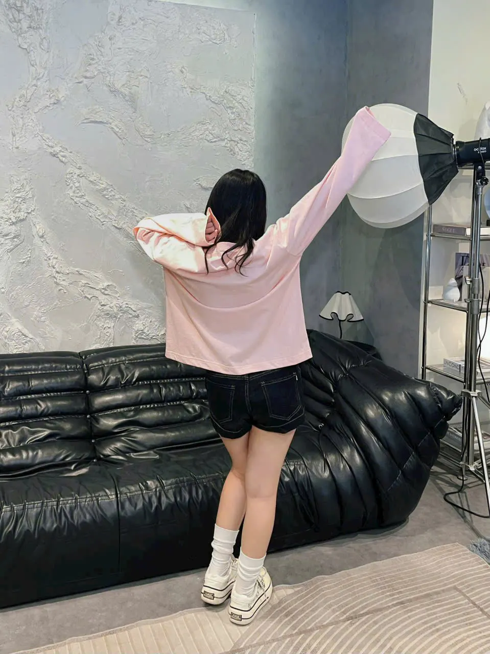Trực quan form áo boxy tay dài cotton 250gsm mặc thực tế